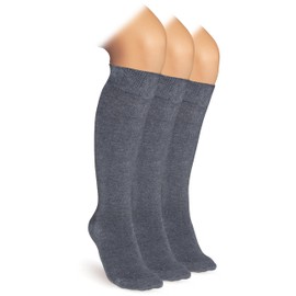 HUGH UGOLI Knee High Socks for Kids Girls Boys & Toddlers, Solid Color Long School Uniform Socks, Soft Breathable & Comfortable Bamboo Socks 3-14 Years Old | 3 Pairs | Melange Grey | 12-14 Years