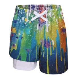 Lollisy Big Boys Swim Trunks Swim Shorts with Compression Liner for Kids Boys Quick Dry Board Shorts Beach Shorts Swimwear Amazing Ink Splash Size 10/8-10 Years