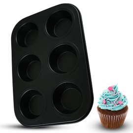 HOVUK Large Muffin Tray, 6 Cup Steel Muffin Pan, Non-Stick Cupcake Moulds, Grey Muffin Cupcake Tin, Baking Mould for Cupcakes, Bakeware 27 x 19 x 3 cm
