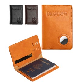 Passport Holder for Travel, Genuine Leather Passport Holder with AirTag Slot, RFID Passport Cover for Airport Essentials, Travel Wallet, Travel Must Haves Gifts