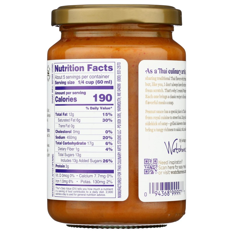 WATCHAREES SAUCE THAI PEANUT 12.8 OZ