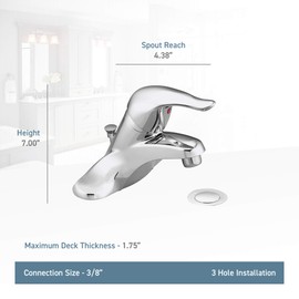 Moen L4625 Chateau One-Handle Low Arc Bathroom Faucet, Chrome, 0.375