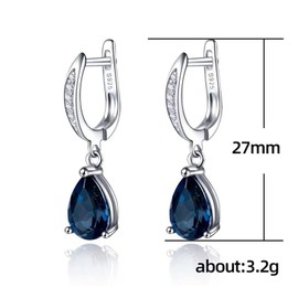 Salanda Blue CZ Drop Earrings, 18K White Gold Plated Dangle Earrings Hypoallergenic Cubic Zironia Pendant Earrings for Women
