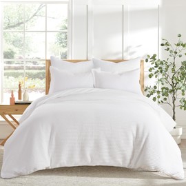 Levtex Home Cloud Waffle Twin Duvet Cover Set (68x88in) with 1 Pillow Sham (26x20in) - Solid Waffle Cotton Texture - Bright White - 100% Cotton Twin Size Duvet Cover Set - Soft, Pre-Washed