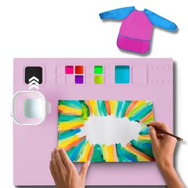 KAAZA Silicone Painting Mat - 20"X16" Silicone Art Mat with Painting Smock/Apron (Pink)