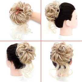 KETHBE Messy Bun Hair Piece Tousled Updo Hair Buns Extension Elastic Hair Band Hair Pieces Curly Hair Bun Scrunchie For Women (Light Golden Blonde Mix Bleach Blonde)