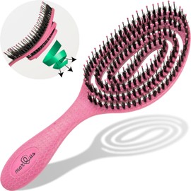 MarQus Organic Hair Brush with Boar Bristles and Spiral Spring - Detangling Brush for Any Hair Type for Shine and Volume - Hair Brush without Pulling, Colour Pink