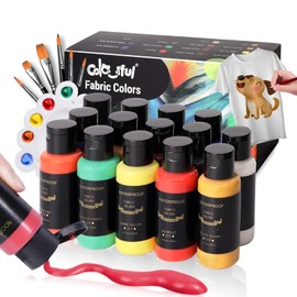 Colorful Permanent Fabric Paint, 14 Colors Soft Fabric Paint in Bottles (30ml/1oz) with Brushes, Palette, Non-Toxic Textile Paint for Creative DIY Clothes, T-Shirts, Shoes Art and Crafts