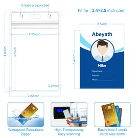 ABEYATH 10 Pack Extra Thick ID Card Name Badge Holder Heavy Duty Waterproof Clear Plastic PVC Vertical Sleeve Pocket Resealable