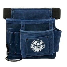 Graintex 5 Pocket Suede Leather Tool Belt/Bag | Navy Blue | Multipurpose Leather Tool Belt for Women and Men | Construction, Electrician, Handymen, Carpenter, Gardening Pouch and DIY Projects