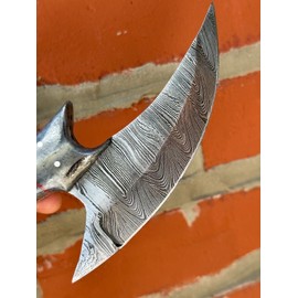 Handmade Damascus Ulu Knife Vintage Alaskan Kitchen Knife Chef Knife Camel Bone