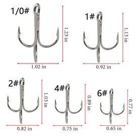 Drasry Fishing Treble Hooks Set for Saltwater Freshwater Size 1/0 to 16 High Carbon Steel Different Fish Hook 50pcs/Box (#6 to #1/0 Large, Silver)