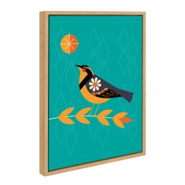 Kate and Laurel Sylvie Varied Thrush Framed Canvas Wall Art by Amber Leaders Designs, 18x24 Natural, Mid-Century Modern Colorful Bird Illustration Art for Wall