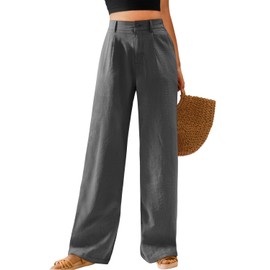 Feiersi Womens Casual Wide Leg Pants High Waisted Button Down Straight Long Trousers Palazzo Pants(Dark Grey,Medium)