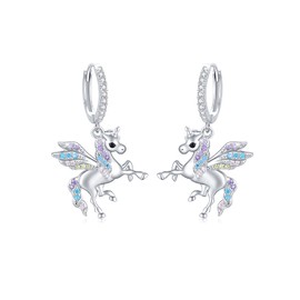 Unicorn Earrings for Girls 925 Sterling Silver Rainbow Unicorn Earrings Small Hoop Earrings for Women Unicorn Jewellery Valentines Day Christmas' Day Gifts for Wife Girlfriend Sister Daughter Kids