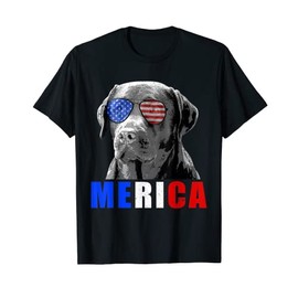 Merica Labrador Dog 4th of July American Flag T-Shirt for Women Men