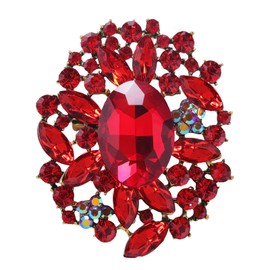 LAXPICOL - Broche clásico de vidrio austriaco rojo para mujer, Broches para Ropa, Joyería de boda, Tono dorado antiguo, Metal, Estrás
