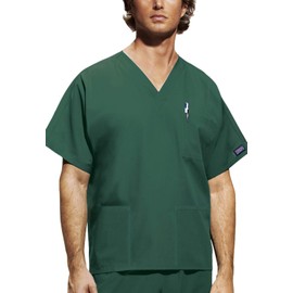 Cherokee Scrub Sets for Women and Men, 6 Pocket Medical Scrubs with V-Neck Top 4876 & Drawstring Cargo Pant 4100, Hunter Green- XL Top/L Pant
