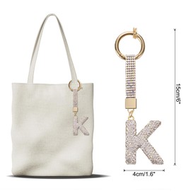 QUARKZMAN Letter K Letter Pendant Rhinestone Initial Alphabet Letters Charm Accessories for Key Chain Bracelet Necklace Jewellery Making Bags White, White