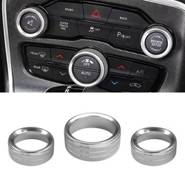 UZZH 3PCS AC Air Conditioner Switch Button Knob Cover, Car Interior Decor Accessories Radio Volume Control Knob Decals for Dodge Challenger Jeep Grand Cherokee Charger Durango Journey Chrysler(Silver)
