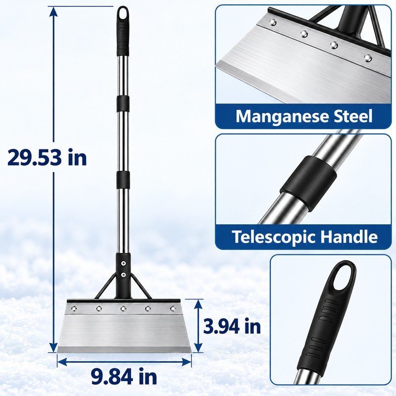 Heavy Duty Manganese Steel Ice Scraper Snow Shovel with Telescopic
