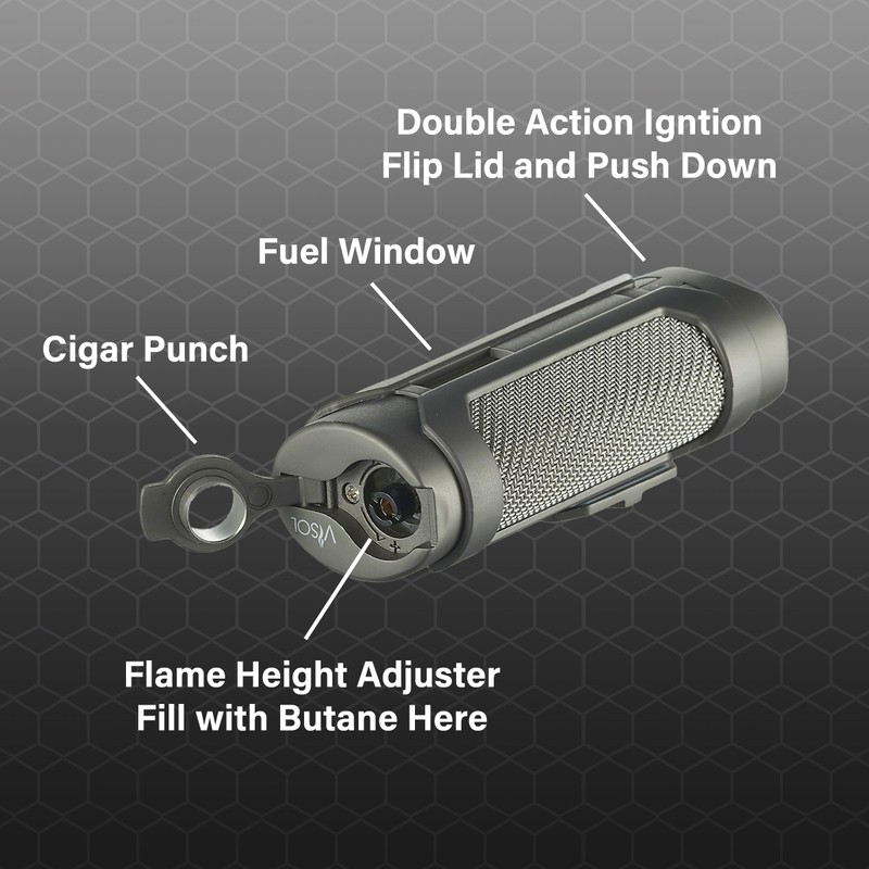 Visol Marlin Butane Triple Flame Windproof Lighter, Refillable, Built-in Punch
