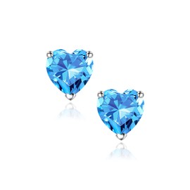 Aretes de piedra natal de 0,8 quilates para mujer, chapados en oro blanco de 18 quilates, hermosos aretes de piedra natal de corazón genuino o creado para mujer, regalo de cumpleaños para mamá, día de San Valentín, Plata de ley, Circonia cúbica