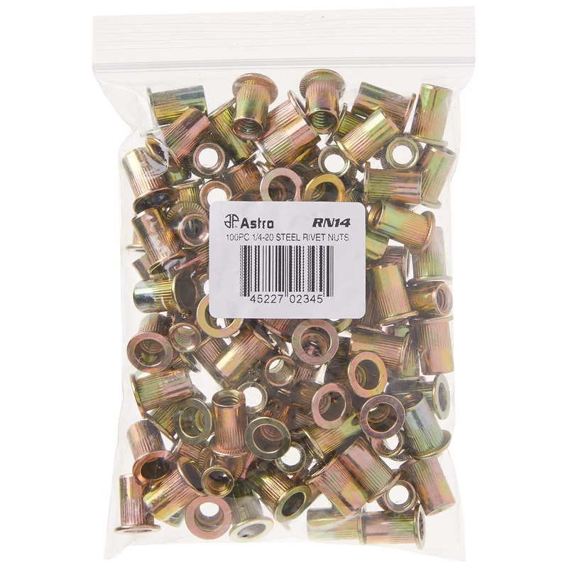 Astro Pneumatic Tool RN14 100-Piece 1/4-20 Steel Rivet Nuts