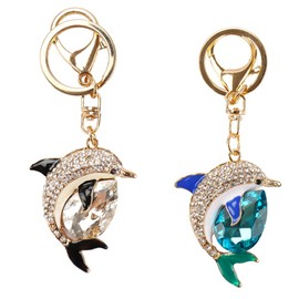 kcrygogo 2 Pieces Crystal Dolphin Keychain Keyrings for Party Favors, Ocean-style Travel Souvenirs,Couple Keychains Beautiful Small Gifts (Blue and Black)