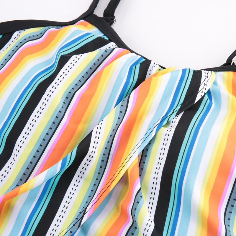 Fashionable Women Surf Clothing Rainbow Striped Sling Single Piece Set