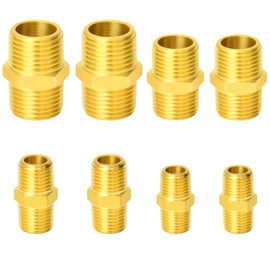 CAMNWAMN 8PCS Brass NPT Hex Nipple 1/8 x 1/8, 1/4 x 1/4, 3/8 x 3/8, 1/2 x 1/2, NPT male Pipe Fittings Set(8pcs Hex Nipple)
