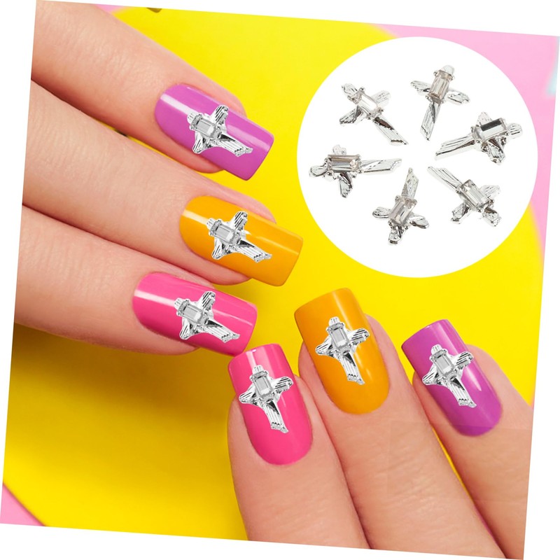VICASKY 10pcs Sparkling Metal Cross Nail Charms Unique Rhinestone Decorations