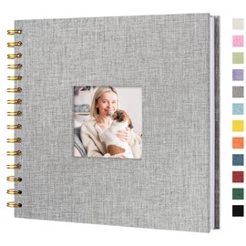Hiwhy Scrapbook Photo Album Linen Cover, 8 x 8 Inch Hardcover Kraft White Pages Memory Book, for Travel Wedding Guest Book Christmas Baby Shower (20 Sheets/ 40 Pages,Grey)