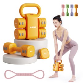 Lightweight Adjustable Dumbbell Kettlebell Set - 4 in 1 Free Weight Set with Kettlebell Grip Converter, Each 2.2 3.3 4.4 5.5lb Quick Change Weight Women Dumbbell Set for Small Spaces Home Gym