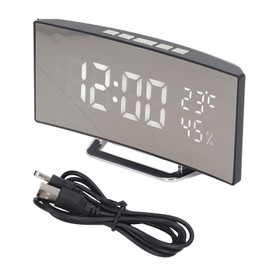 LED Digital Clock 3 Level Brightness Snooze USB Battery Powered Electronic Mirror Alarm Clock with Temp Humidity Display White Light