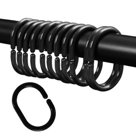 Plastic Shower Curtain Hooks C Shape Shower Curtain Rings for Bathroom Shower Rod Window Curtains Hanger (12, Black)
