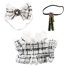 LQCOZYM 17cm Doll Clothes – Elegant White Chic Outfit with Headpiece & Bowtie, Handmade Fashion Dress for Plush Dolls, Parisian-Inspired Style (No Doll)