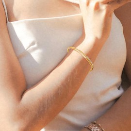 E Upgraded Gold Bangle Bracelets for Women, 14K Simple Adjustable Cuff Bracelets Fashion Lightweight Everyday Jewelry Bracelets for Mothers Day for Valentine's Day Wedding Birthday (Gold Bracelet- D)