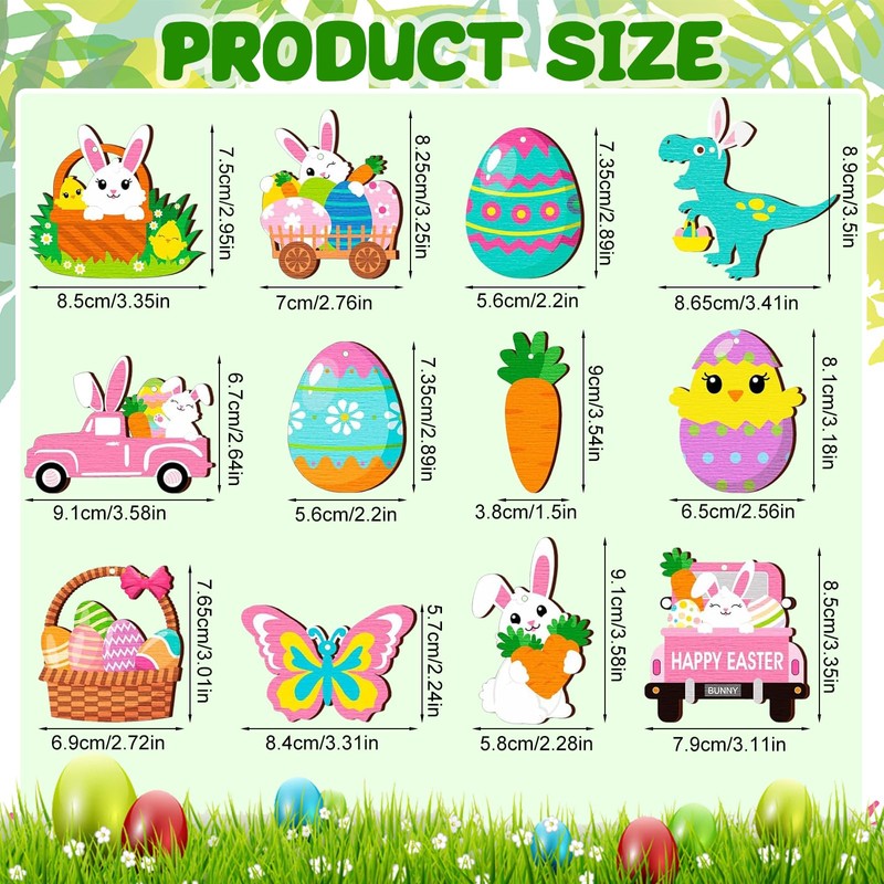 Wooden Easter Pendants, Pack of 24 Wooden Easter Eggs, Wooden