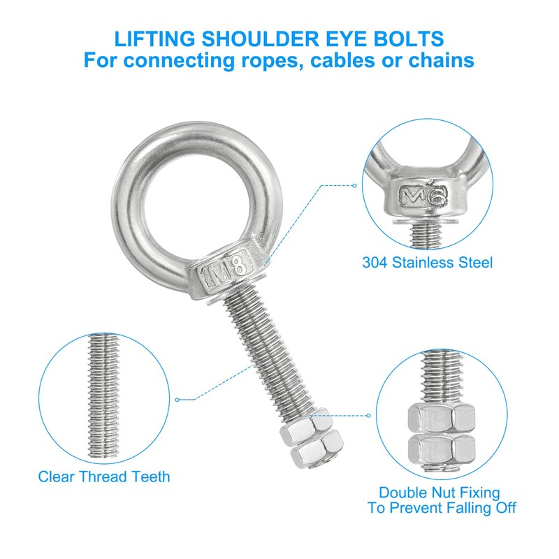 PATIKIL Lifting Shoulder Eye Bolts, 4 Pack M8x50 304 Stainless