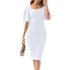 Womens Summer Dresses Square Neck Lantern Sleeve Bodycon Pencil Midi
