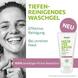alkmene 2x Teebaumöl Waschgel unreine Haut 150 ml - Pickel Reduktion 100% bestätigt - Tiefenreinigende Anti Pickel Gesichtsreinigung vegan - Reinigungsgel Gesicht, Gesichtspflege, Skincare