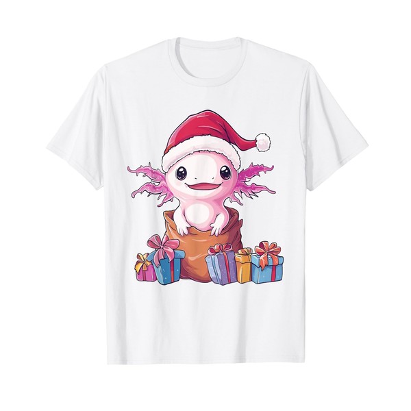 Cute Axolotl Christmas In Bag Xmas Adorable Axolotl Santa T-Shirt