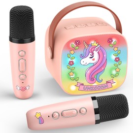 3 4 5 6 7 Year Old Girl Gifts, Exssary Mini Karaoke Machine with 2 Mic Girls Gifts 8-12 Years Old Microphone for Kids Unicorn Toys for Girls Age 3+ Kids Microphone Birthday Gifts for Girls Pink