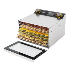 Food Dehydrator Machine, 400W Dehydrated Dryer, 6 Stainless Steel Trays, 0-12H Timer, 86-194℉ Temperature Control Stainless Steel Food Drying Machine for Herbs, Meat, Fruit, Yogurt, Silver