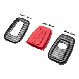 TANGSEN Smart Key Fob Case para Compatible con TOYOTA AVALON CAMRY COROLLA HATCHBACK C-HR PRIUS PRIME RAV4 Control remoto de entrada sin llave de 4 botones Funda protectora personalizada Plástico Fibra de carbono Patrón Rojo Silicona