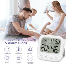 OQIMAX Digital Room Thermometer Hygrometer Indoor Temperature Humidity Monitor Gauge Temperature Humidity Monitor with Comfort Display,Clock,Alarm,12/24 H, ℃/℉,Date for House Office Bedroom