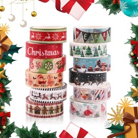 YSHIGUING Christmas Washi Tape Sets, 12 Washi Masking Tape Christmas Decorative Tape for Gift Packaging Scrapbooking DIY handicrafts Gift Wrapping