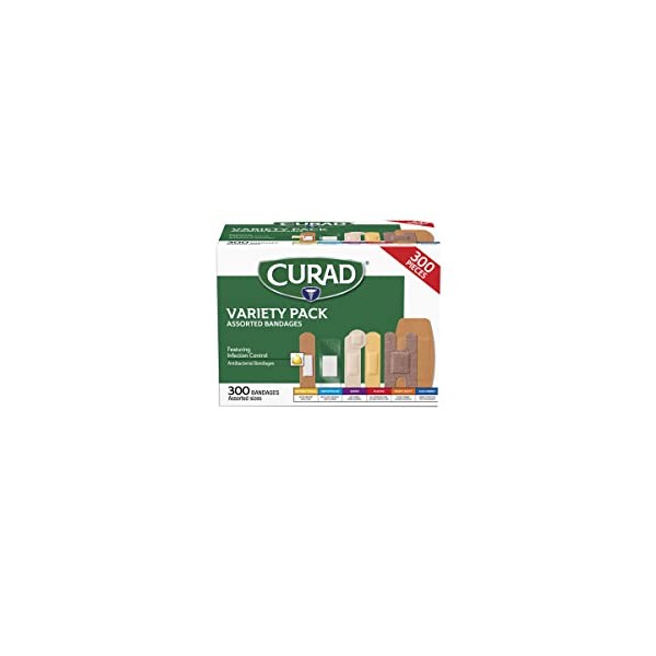 Curad Assorted Bandages Variety Pack 300 Pieces, Including Antibacterial, Heavy Duty, Fabric, and Waterproof Bandages