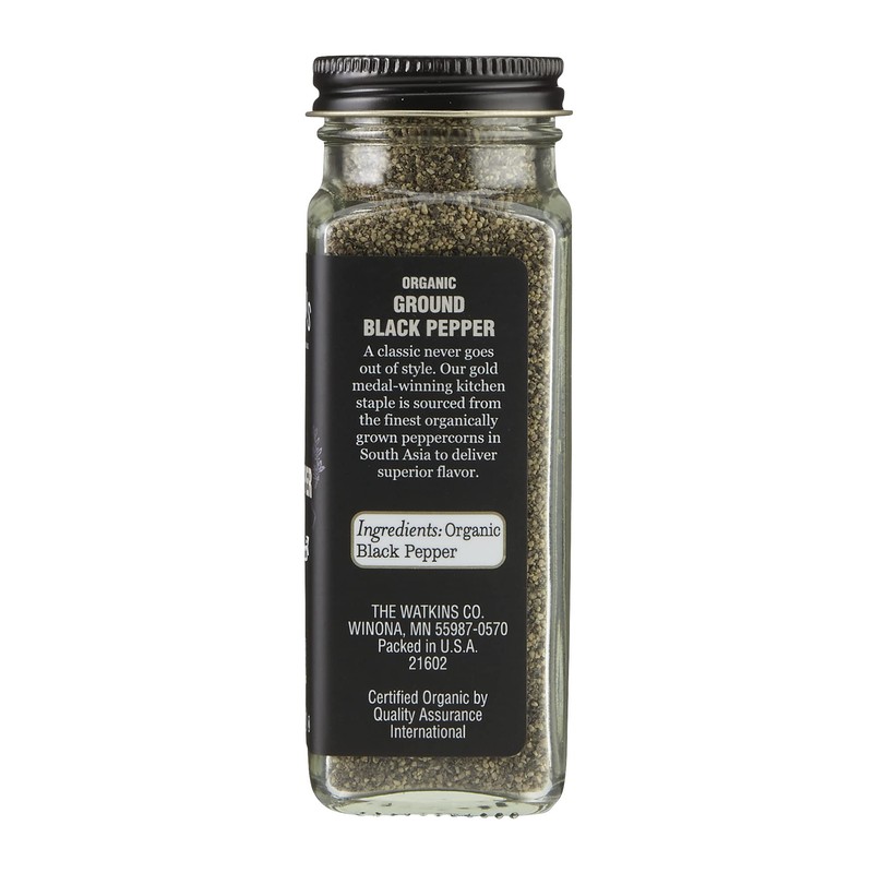 Watkins Gourmet Organic Spice Jar, Ground Black Pepper, 2.8 Ounce